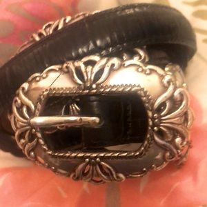 Brighton Black Leather & Silver Concha Belt sz L/34